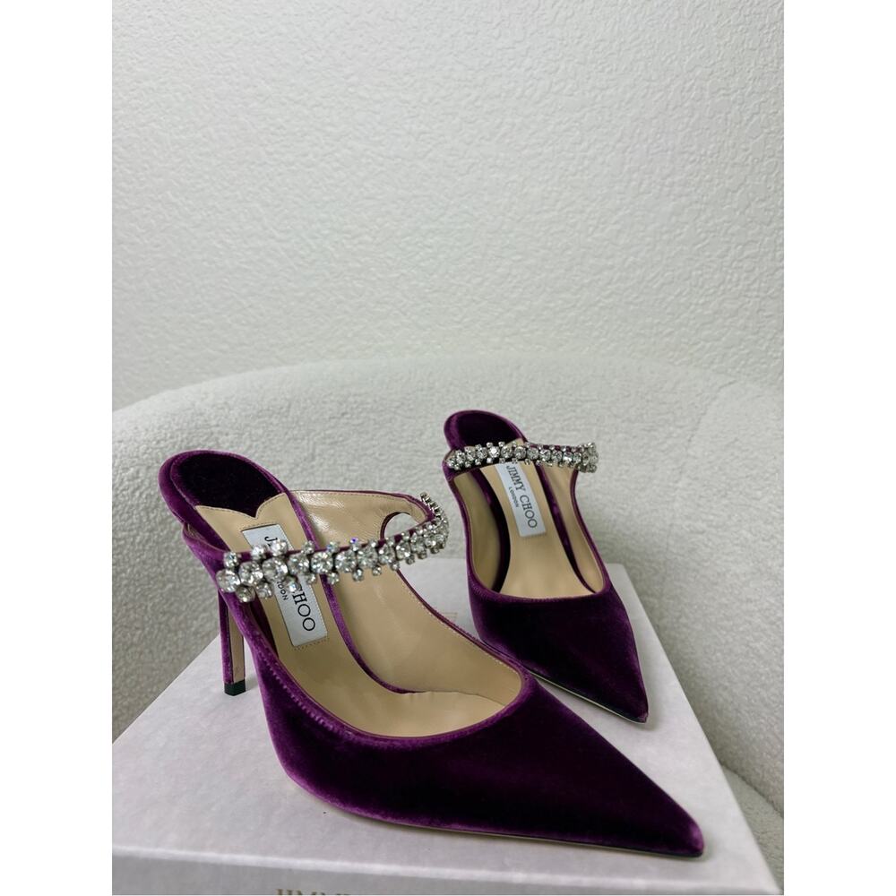 Jimmy Choo bing Purple Velvet Crystal-Strap Pointed Toe Heels 38.5 - Picture 2 of 8